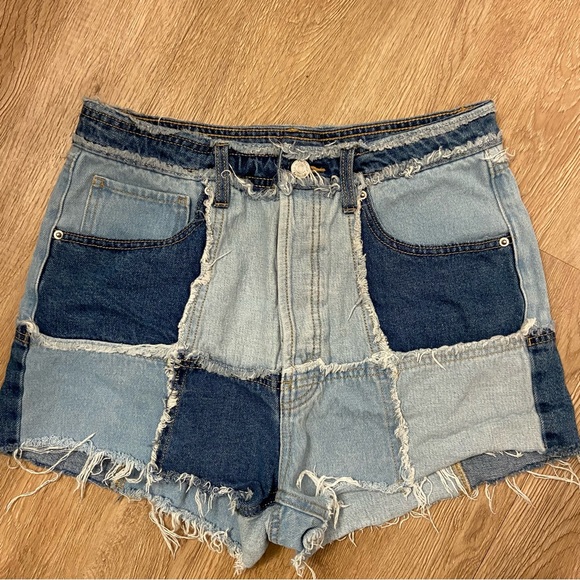 wild fable Pants - wild fable Patchwork Two-Tone Denim Jean Shorts - Light & Dark Blue